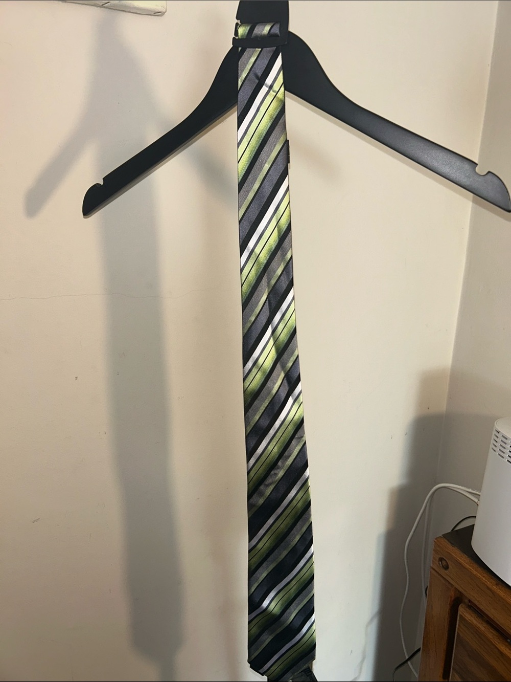 Geoffrey Beene Green and Gray Striped Silk Tie